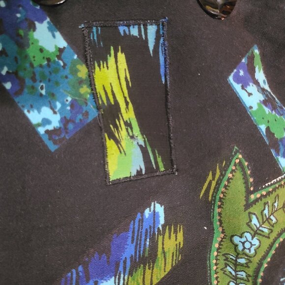 Life Style Woman Black Teal Green Gold Paisley Printed Jacket 1X - Picture 11 of 16